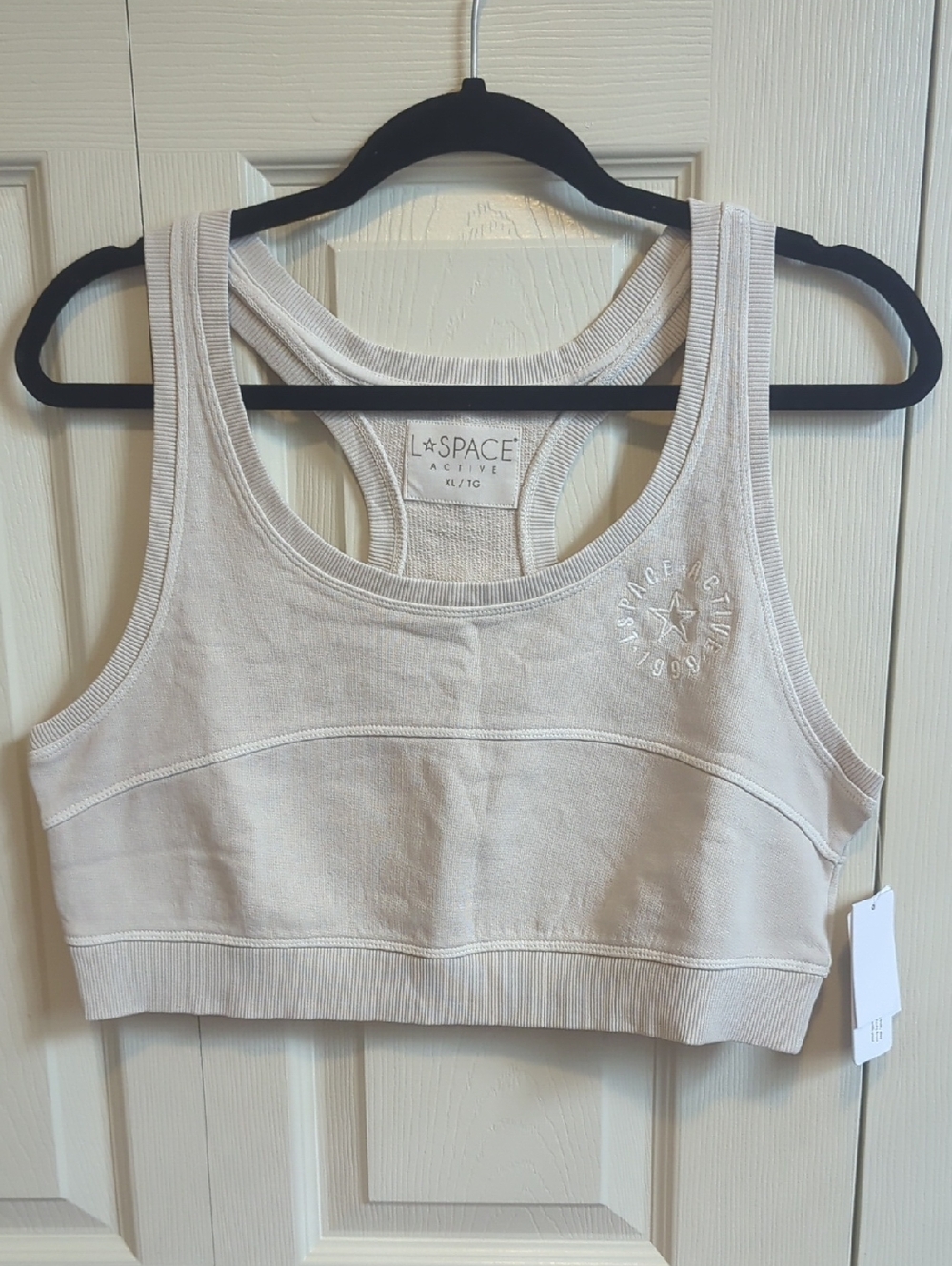 l*space Active  Out Of Bounds Cream/Bone Racerback Crop Bra 100% Cotton